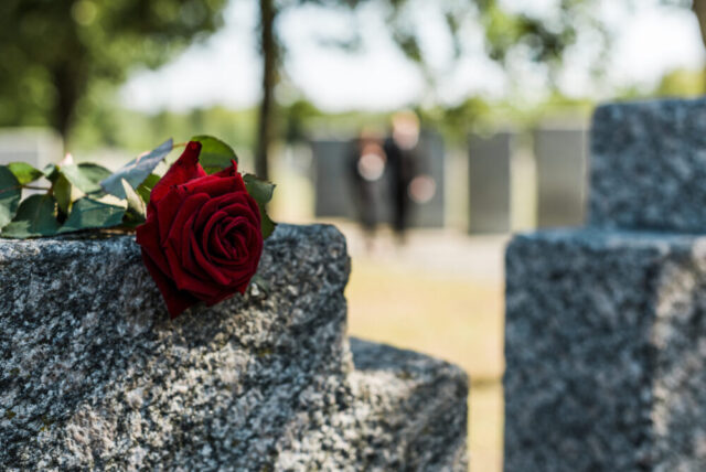 rose on tombstone